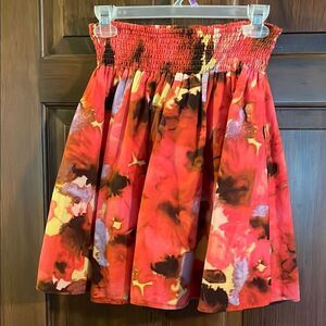New York & Company lined 100%cotton brilliant fall color elastic waist skirt EUC